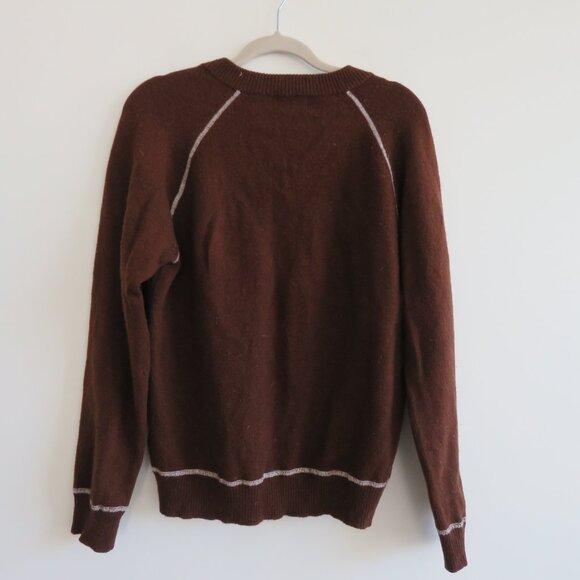 GANNI Wool Blend V Neck Sweater in Chocolate Brown Academia Preppy Quiet Luxury - Picture 6 of 12